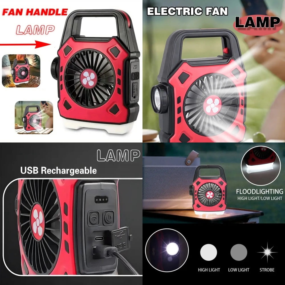 Rechargeable LED Camping Fan & Lamp  Portable Outdoor Light  Battery-Powered for Camping  Hiking  Tent  Emergency  Indoor.