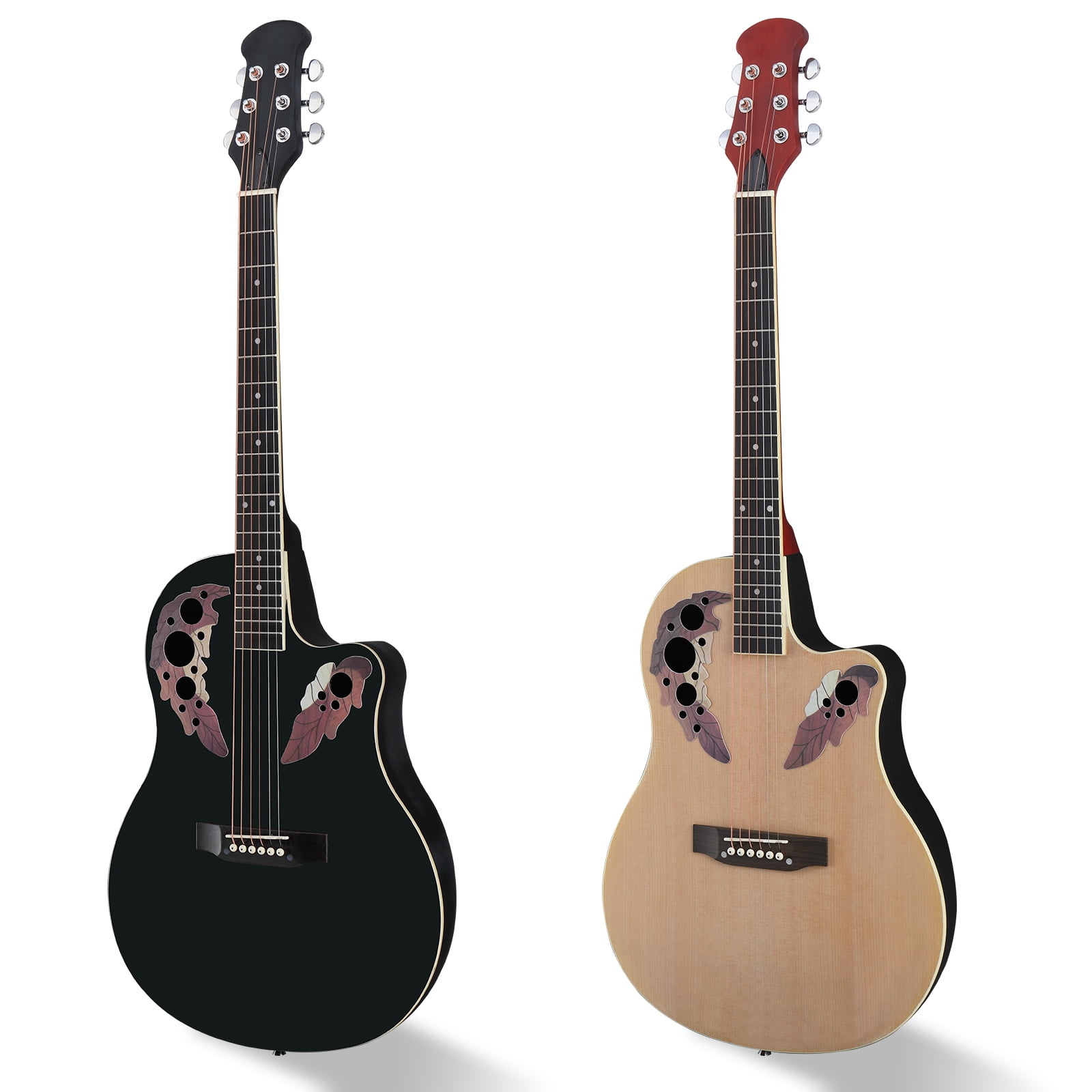 41" Cutawary Round Back Acoustic Guitar Spruce Top Grape Hole, Black