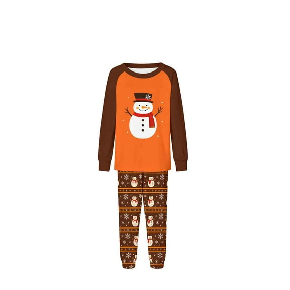 Zwiiyzr Family Christmas Pajamas Matching Sets for Kids Boys Girls Christmas Fashion Cute Lattice Print Long Sleeved Jumpsuit Family Parent-Child Wear Kid Orange-Kids