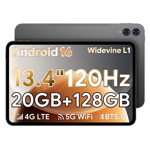 Android 16 Tablet 13.4 inch, TECLAST Android Tablet with 4G VoLTE, Octa-Core CPU, 20GB 128GB, 120Hz 1920x1200 HD Display, Widevine L1, 8000mAh, 5G WiFi, Stereo Speakers, GPS, 3.5mm Jack