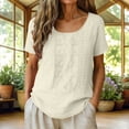 thumbnail image 2 of Moxiu Linen Tops for Women Trendy Casual Short Sleeve Embroidered Summer T-Shirts Crewneck Boho Dressy Peasant Tunic Blouses Beige,XXL, 2 of 8