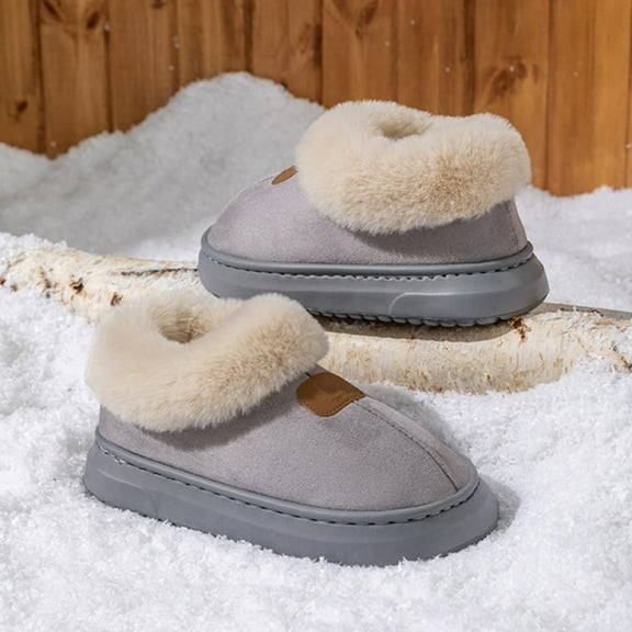 Viluyesy Mens Fuzzy Closed Slippers, Non-Slip Plush Lined Cozy Soft Sole Winter Warm Faux Fur Home Shoes Gray