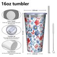 thumbnail image 4 of 16oz Tumblers Pioneer Flower Floral Print Pattern Stainless Steel Vacuum Insulated Double Wall Travel Tumbler Cups Mug with Lid and Straw,Cleaning Brush for Coffee,Tea, 4 of 4