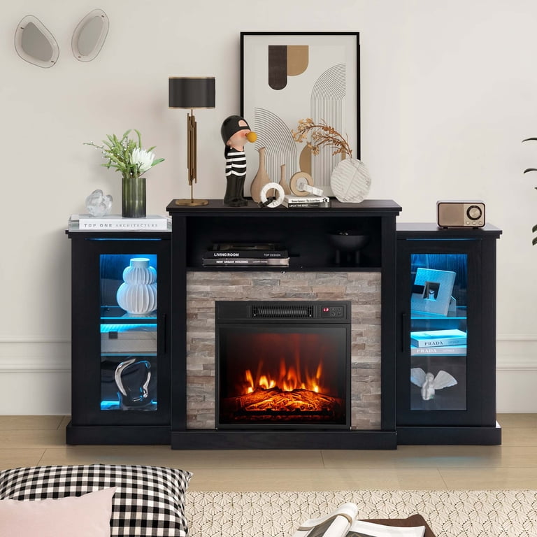 Costway Fireplace TV Stand with Led Lights & 18'' Electric