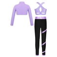 thumbnail image 2 of CHICTRY Kids Girls Sports Suit Solid Color Long Sleeves Crop Top Vest Metallic Striped Pants Athletic Outfit Set Gym Suit Purple 10, 2 of 5
