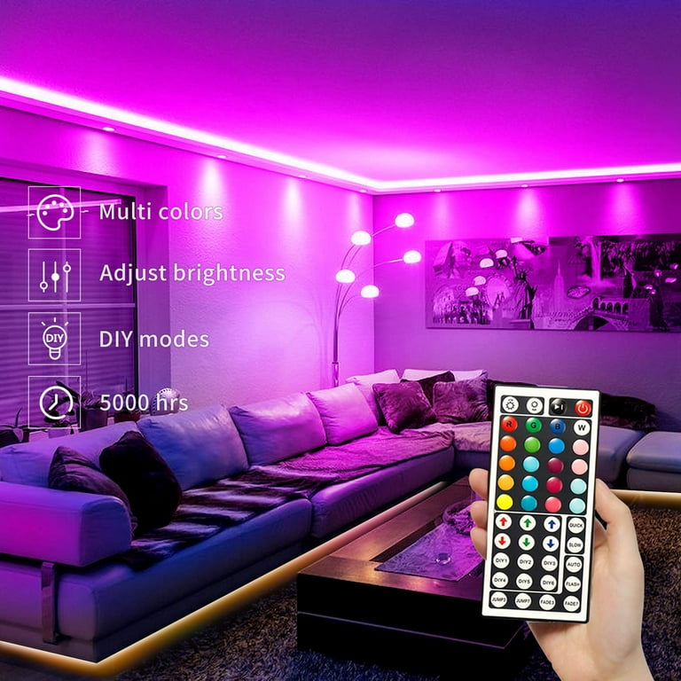 Phopollo 50ft LED Strip Lights for Bedroom, Color Changing RGB Lights with  44 Keys Remote,Perfect LED Lights for Home, Kitchen, Room Decor