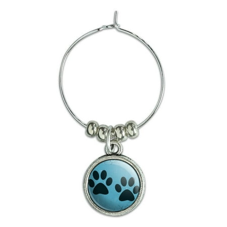 Print Drink - Paw Prints Artsy Blue Wine Glass Charm Drink Marker