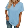 thumbnail image 2 of Garbnen Short Sleeve Shirts for Women Blue Spring Summer Women V Neck Tops Vacation Loose Trendy Tunic Tops for Women, 2 of 5