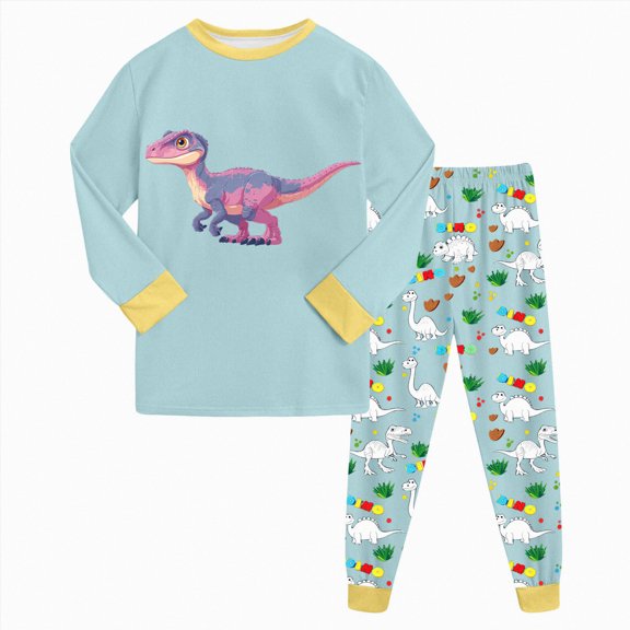 Linfrsh Toddler Boys Pajamas Set Cotton Sleepwear Long Sleeve Toddler Boys Pajama Monster Truck Pjs Soccer Baseball Sport Kids Dinosaur 2 Piece Sleepwear Clothes(Light Blue,8-9 Years)