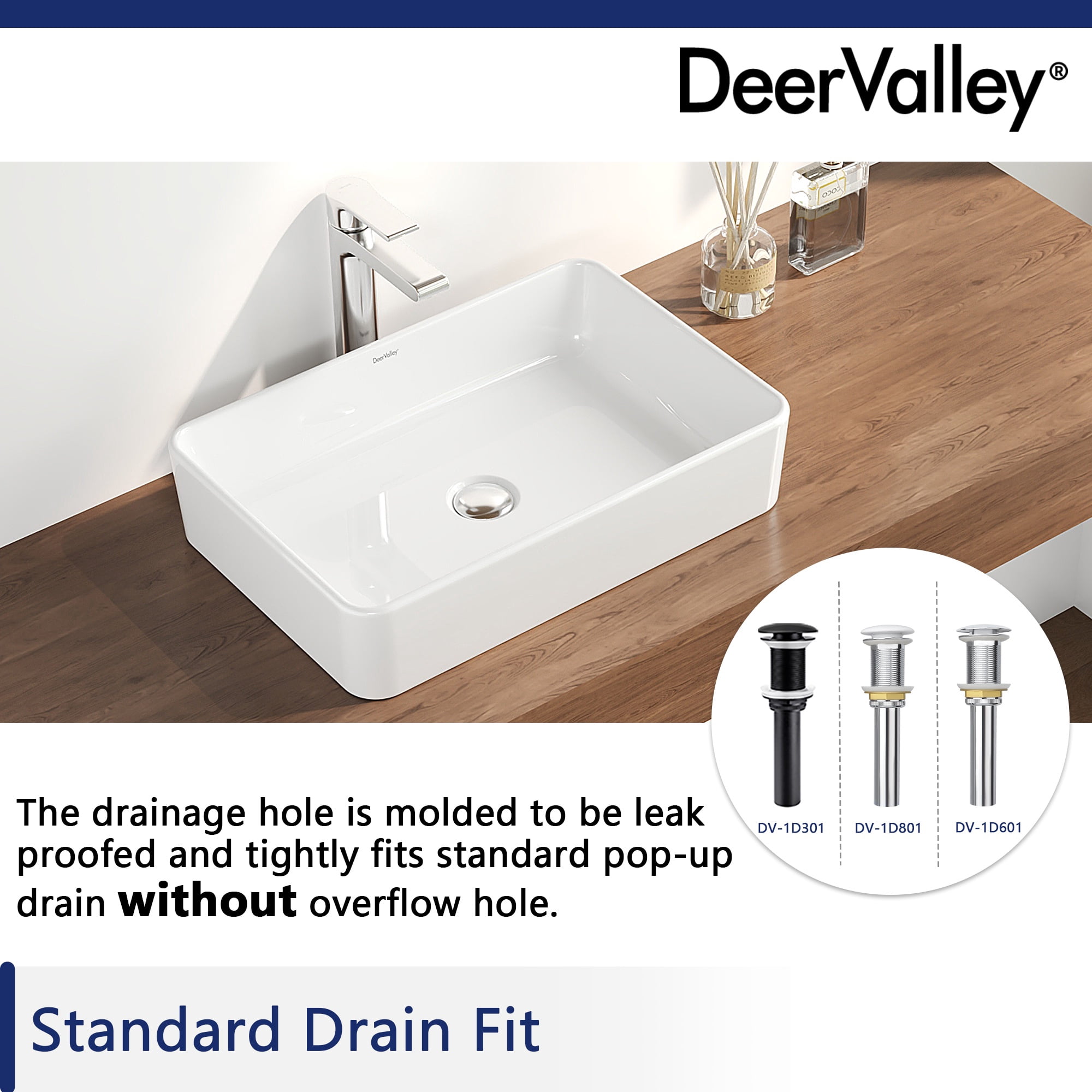 DeerValley DV-1V032 White Ceramic Rectangular Vessel Sink Above Counter White Bathroom Vanity Sink Bathroom Sink Art Basin (19.92'' L x 14'' W x 4.37'' H)