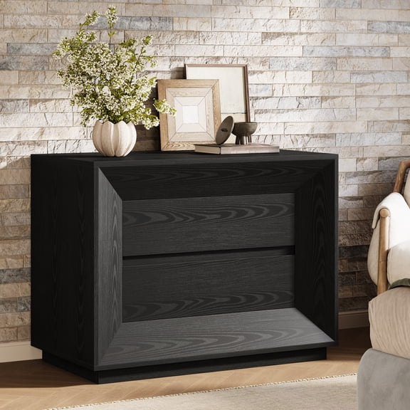 Finmind Farmhouse Nightstand, 35.43 inch Large Night Stand with Drawers, Oversized Nightstand Bedside Table, Sofa Side End Table for Bedroom, Living Room, Black