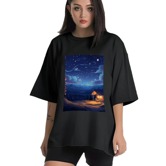 Plus Size Shirt for Women Black Tops for Women Short Sleeves Shirt for Women Night 1 T Shirt Crewneck Shirt for Women XS