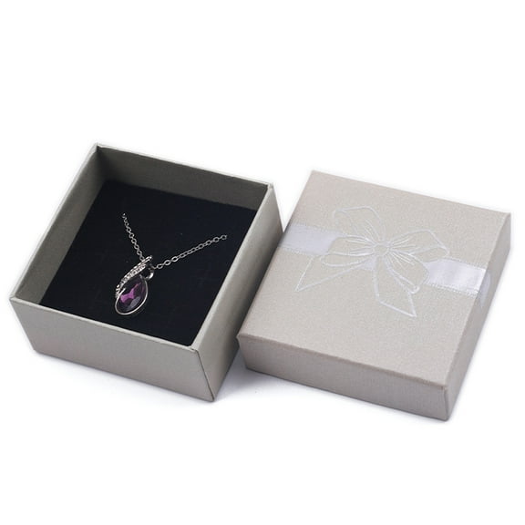 12 pc Bowknot Print Kraft Paper Cardboard Jewelry Necklace Gift boxes Square with Sponge Inside Gray 7x7x3.5cm Paper