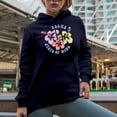 thumbnail image 2 of Aloha State of Mind feat. Tropical Flowers Art, Beach & Summer Themed Merch Gift, Navy Blue Hooded Sweatshirt or Hoodie, Small, 2 of 5