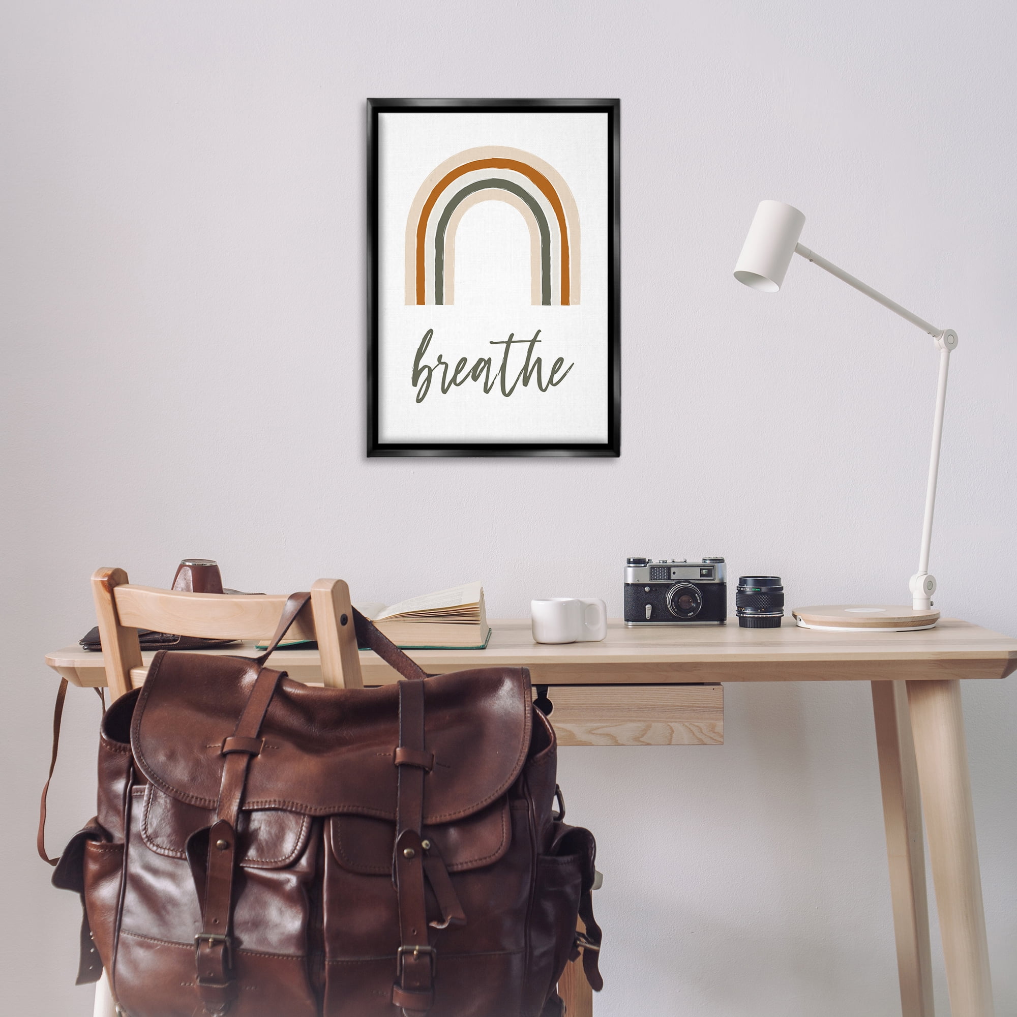 Stupell Industries Breathe with Subtle Earth Tones Text & Numbers Painting Black Floater Framed Canvas Art Print Wall Art, 21 x 31