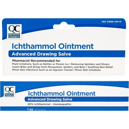 Quality Choice Ichthammol Ointment 20%, Advanced Drawing Salve, Soothing Skin Relief for Plant Irritations, Splinter, Slivers, Acne, Boils, Ingrown Hairs & Nails,Bug Bites & Stings, 1oz Tube