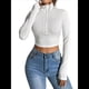 thumbnail image 2 of Tops Cortos de Larga para Mujer, Cuello Alto, de Cremallera, Ajustados, A . M, 2 of 9