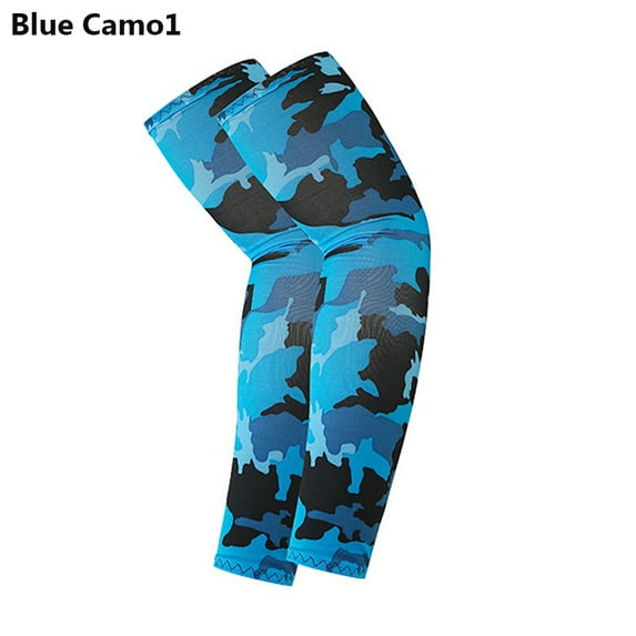 Exposed thumb Sportswear Basketball Running Outdoor Sport Arm Cover Sun Protection Arm Sleeves BLUE CAMO1