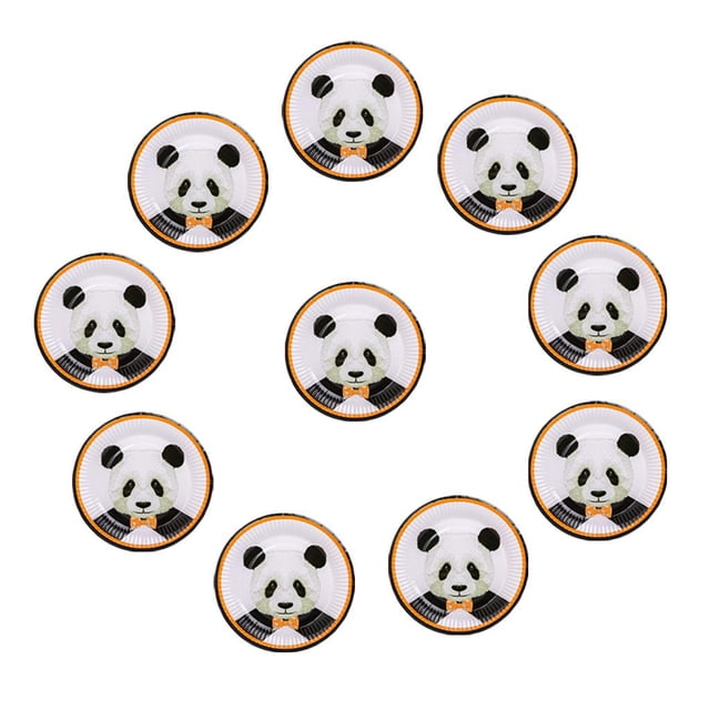 GUOOL 10Pcs Cute Panda Paper Cups Set Kids Birthday Wedding Party 10Pcs Paper Plates