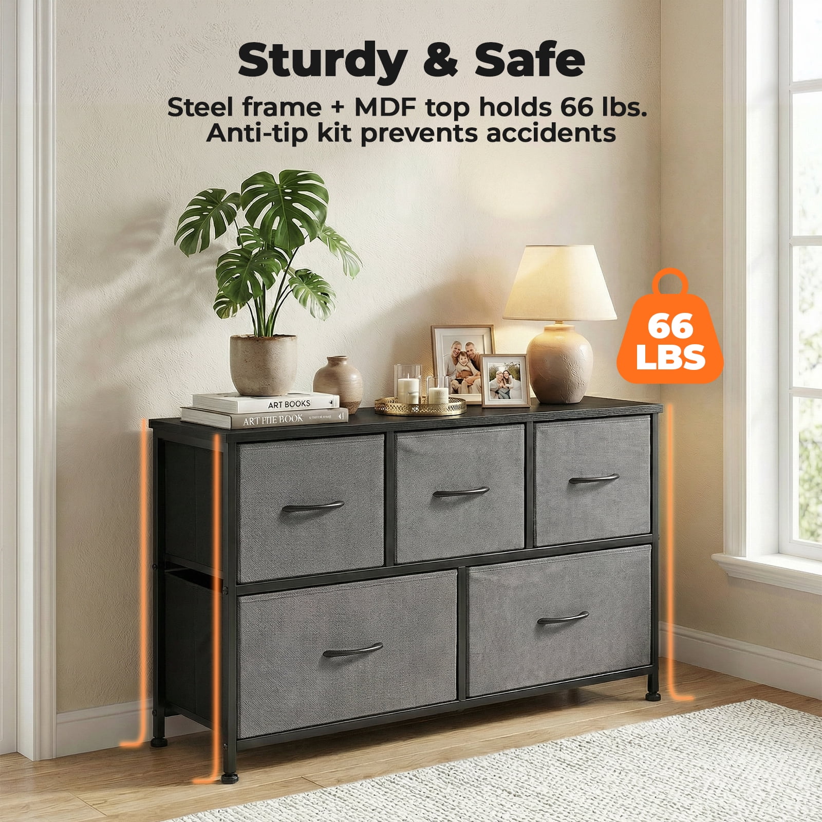 Alvantor Tall Dresser Fabric Storage Tower ,Wooden Top for Kid Room, Closet, Entryway, Nursery