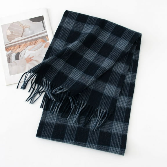 Zhuge Womens Wool Scarf Plaid Winter Scarves Blanket for Women Tassel Warm Soft Large Long Shawl Scarves Chunky Lattice Scarf，Style J,Tibetan blue striped grid