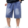 thumbnail image 2 of OOOUM Boys Denim Pants Elastic Waist Solid Color Jeans Shorts Children Stretch Fit Comfy Summer Classic Bottoms Light Blue 11-12 Years, 2 of 5
