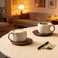thumbnail image 4 of Ceramic Coffee Cup and Saucer Set, Handmade Pottery Mug With Large Capacity, for Home and Workspace Use, White, 4 of 6