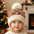 thumbnail image 2 of Wilark Toddler Christmas Hat with Pom Pom Cute Winter Warm Knitted Kids Festival Hat Khaki 1-4 T, 2 of 7