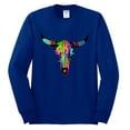 thumbnail image 2 of Wild Bobby, Colorful Rainbow Cow Bull Skull Animal Lover Mens Long Sleeve Shirt, Royal, 2XL, 2 of 3