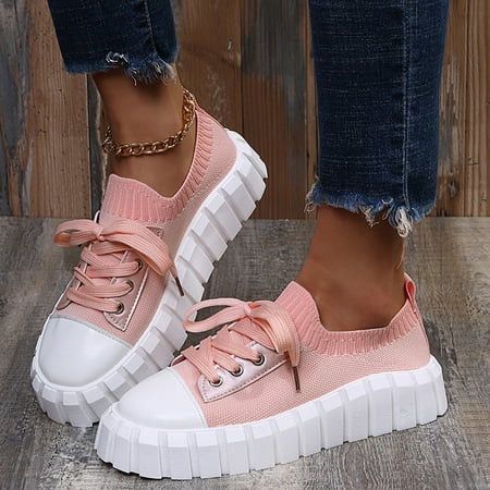 

Summer Savings Clearance! Zpanxa Womens Casual Shoes Canvas Daily Casual Board Shoes Thick Sole Solid Color Lace Up Womens Sandals Pink 43