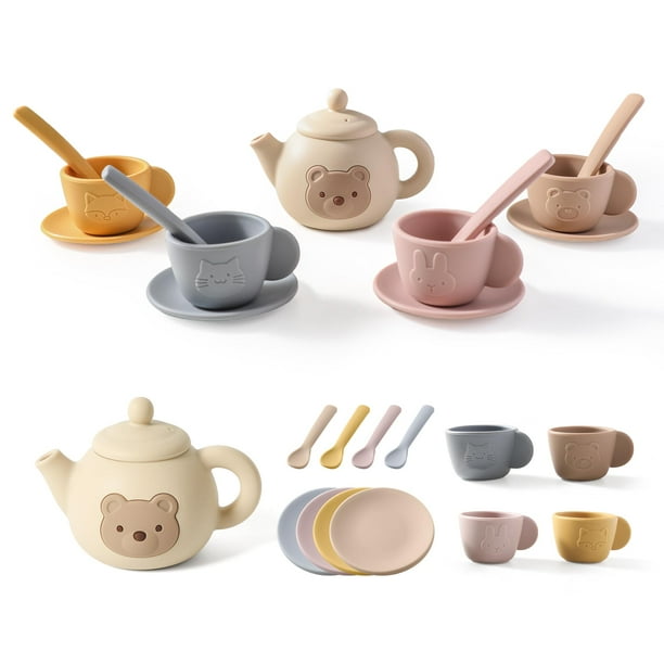 Set Tea Party Samonyed, juguete de silicona para niños, 14 piezas