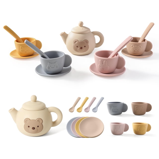 Set Tea Party Samonyed, juguete de silicona para niños, 14 piezas