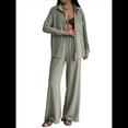 thumbnail image 3 of Conjuntos Casuales de Mujer para Estar en Casa, Camisas de Larga con Botones y Pantalones de Pierna , Chándal Verde M, 3 of 10