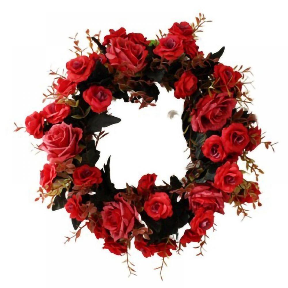 Artificial Wreaths Silk Red Rose Flowers Round Floral Loop for Wedding