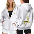 thumbnail image 2 of Fiaer Womens Christmas Hoodies Deer Graphic Full Zip up Long Sleeve Hooded Sweatshirts Oversized Drawstring Pocket Tops White XXXL, 2 of 5