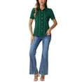 thumbnail image 2 of INSPIRE CHIC Button Down Shirt for Women's Collared Contrast Trim Puff Short Sleeve Blouse, 2 of 4