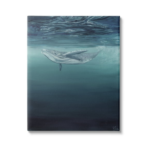 Stupell Industries Whale Swimming Underwater Animals & Insects Painting Gallery Wrapped Canvas Print Wall Art, 16 x 20