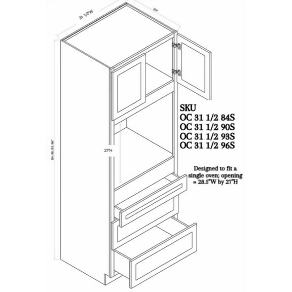Single Oven Cabinet 31.5"WX24"DX90"H