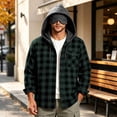 thumbnail image 2 of Button Down Plaid Jacket for Men,Long Sleeve Open Front Hooded Shacket Coat,with Drawstring and Check Pocket,Trendy Casual Outfits, 2 of 5
