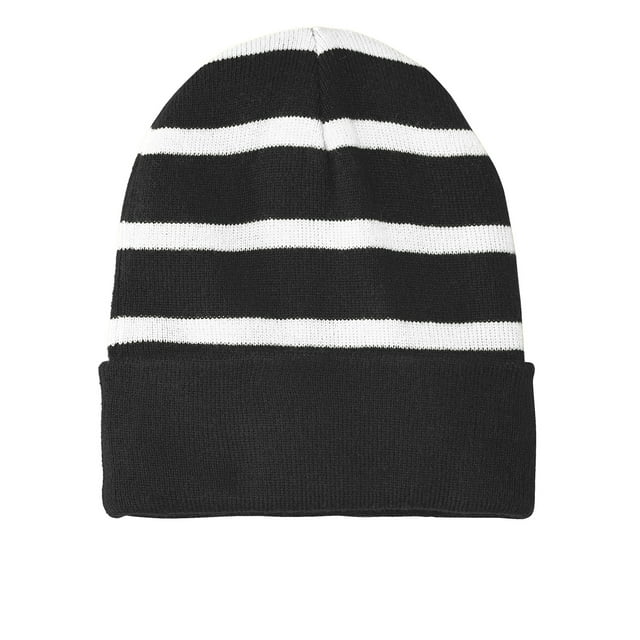 Top Headwear Bonnet Rayé avec Bande Solide - Noir/blanc
