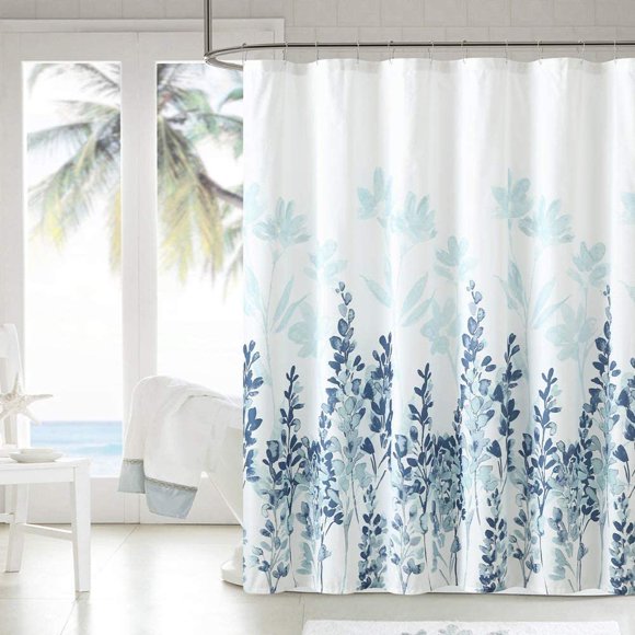Fabric Shower Curtain 72x72 Inch Heavy Weighted Flowers Shower Curtain Liner Waterproof Polyester Stall Curtains with 12 Hooks for Bathroom Showers, Bathtubs