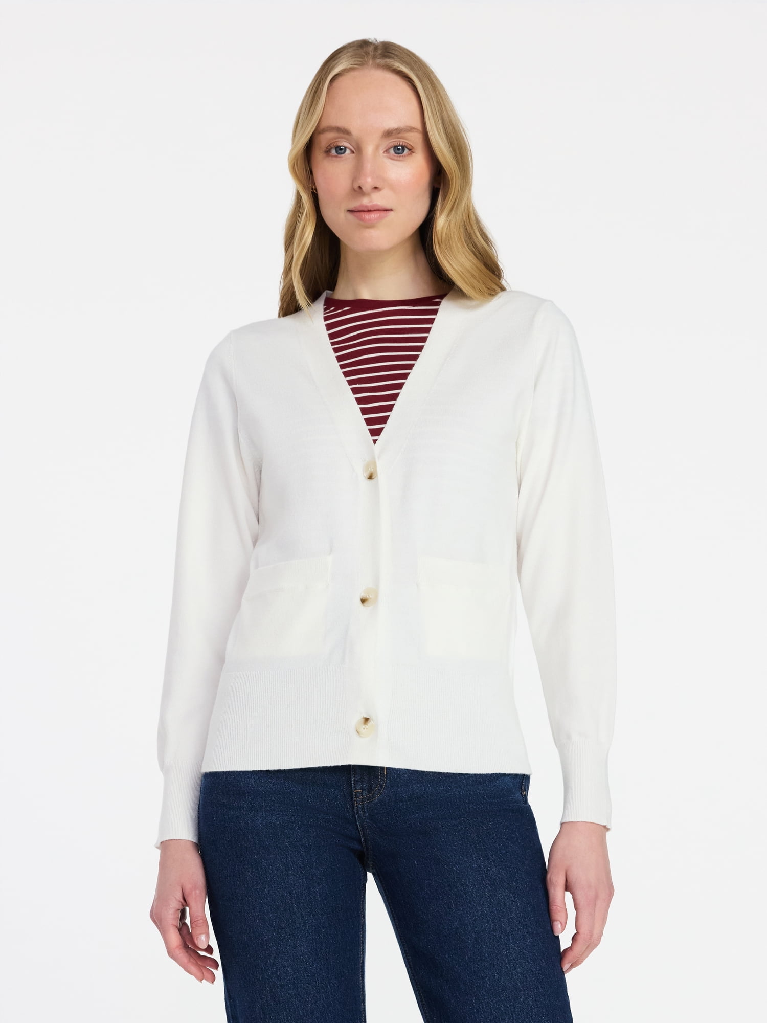 Time and Tru Women's V-Neck Cardigan Sweater, Lightweight, Sizes XS-XXXL