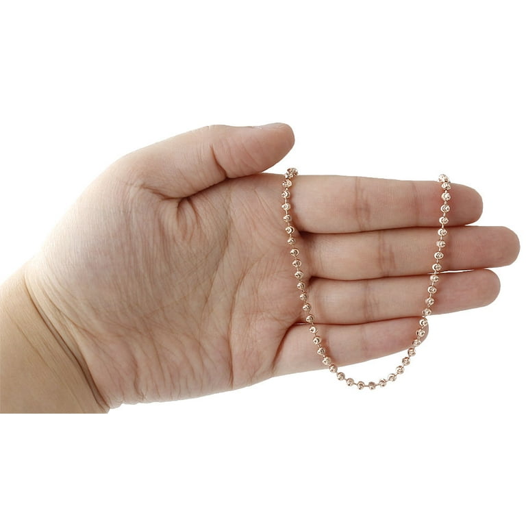10K Rose Gold 3MM Moon Cut Italian Beaded Ball Chain Necklace 22