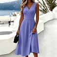 thumbnail image 2 of Tqcoqu Women's V Neck Wrap Sleeveless Midi Dress,Fitted Waist A-Line Casual Cocktail Dresses,2026 Spring Fall Trendy Clothes,Purple Women's S-XXXL, 2 of 6