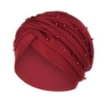 thumbnail image 2 of Herrnalise Women Solid Beading India Hat Muslim Ruffle Cancer Chemo Hat Beanie Wrap Cap, 2 of 2