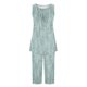 thumbnail image 3 of Conjunto de Verano para las Mujeres Impreso Casual sin Mangas Plisado Superior Y Pantalones Recortados, Cuello Redondo Conjunto de Dos Piezas, 3 of 8