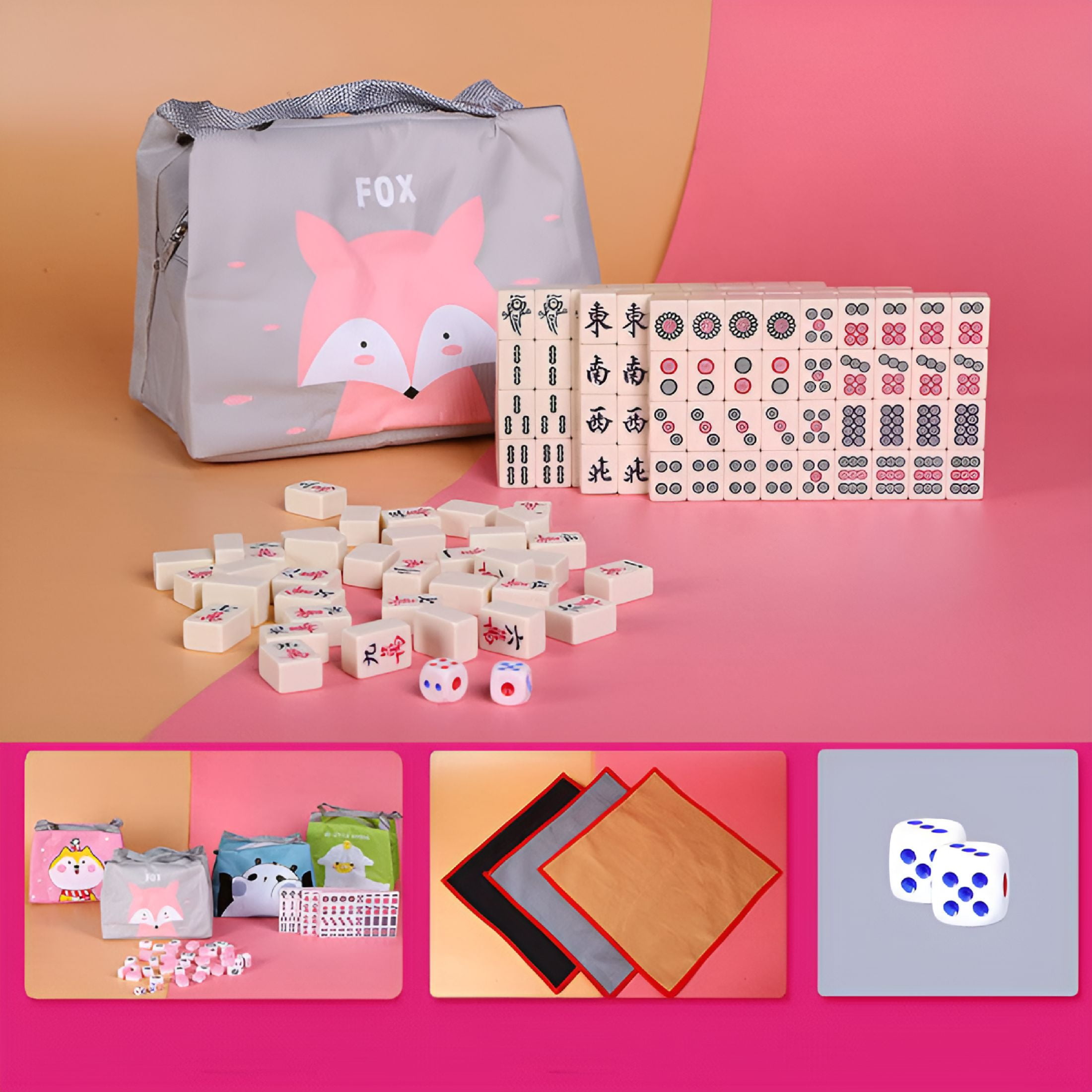 BESTSKY Portable Small-Sized Mahjong Combination Set,Approximately 1 Inch Thick Tiles for Travel,Compact Chinese Dominoes Game with Storage Case for On-the-Go Fun,Beige