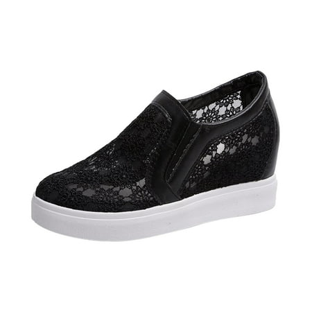 

Mzoazpie Women Sports Shoes Wedges Business Casual Shoes for Women Heels Solid Color Lace Flower Flat Shoes for Women Casual Mesh Ladies Casual Sneakers