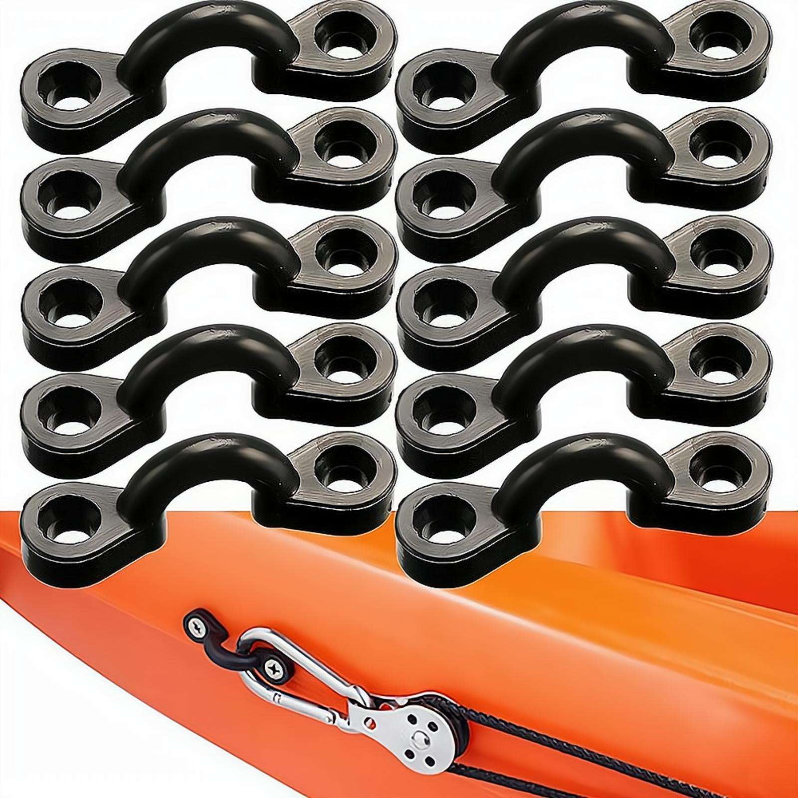 Kayak Pad Eye Kit, 10pcs Nylon Bungee Deck Loops Tie Down Pad Eye with 20 Screws, Canoe Clips Nylon PadEye Anchor Point Tool, for Boat Kayak Canoe Deck Rigging