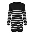 thumbnail image 4 of Annhoo Womens Striped Sweater Sets 2 Piece Lounge Outfits Long Sleeve Round Neck Shirts with Shorts Homewear, 4 of 4